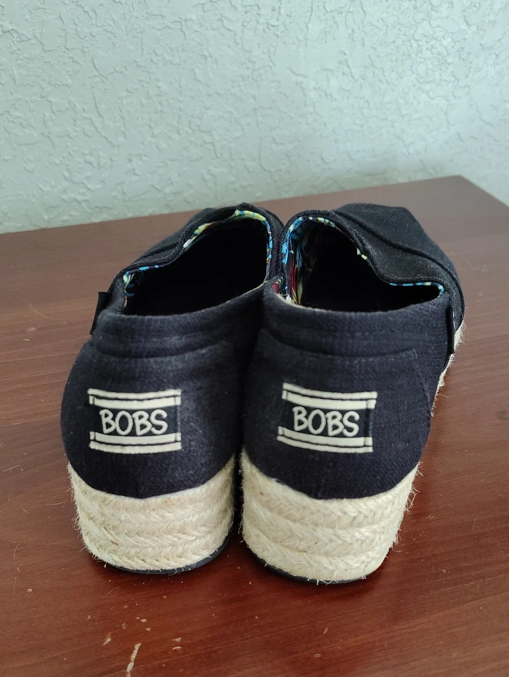 Bobs Espadrille Slip On Black Canvas Wedge 7.5